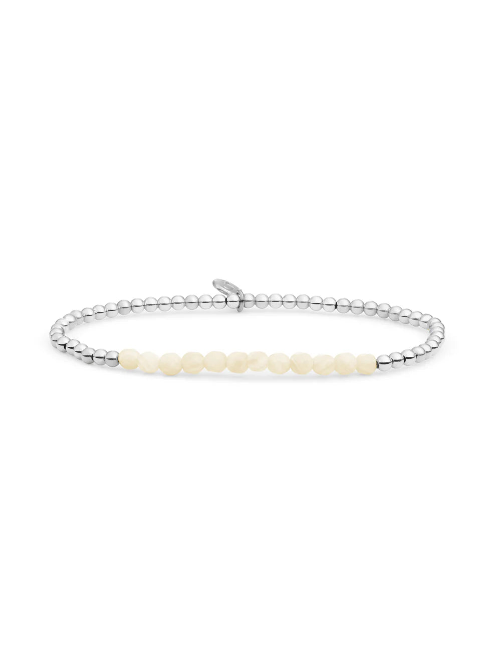 Sparkling Jewels Armband Beige Agaat SB-GEM48-3MM-LINE Zilverkleurig