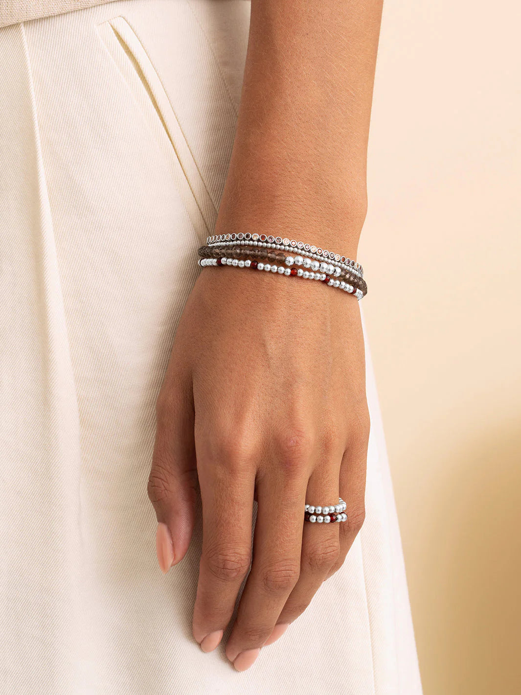 Sparkling Jewels Armband Rubinkwarts SB-GEM50-MIX-FCTRDL Zilverkleurig