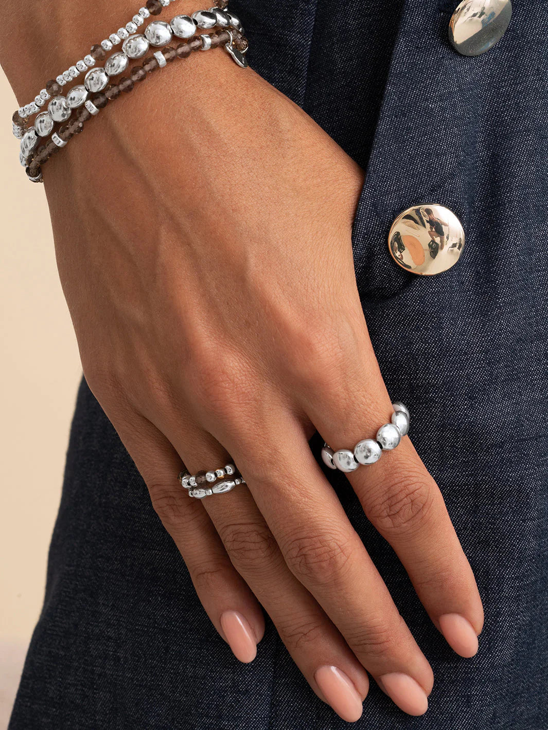 Sparkling Jewels Ring Rookkwarts SRI-S-RDL-G23 Zilverkleurig