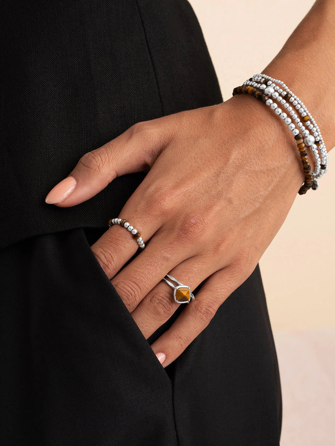 Sparkling Jewels Armband Tijgeroog SB-GEM09-MIX-FCTRDL Zilverkleurig