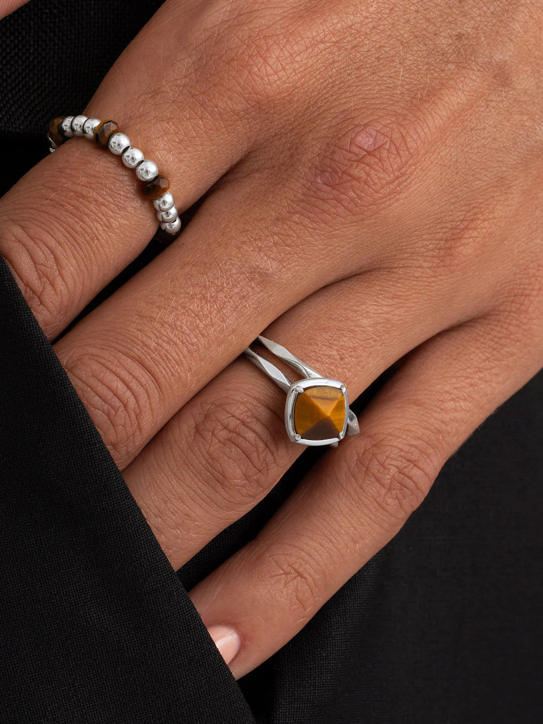 Sparkling Jewels Ring Tijgeroog SRI-S-RDL-G09 Zilverkleurig