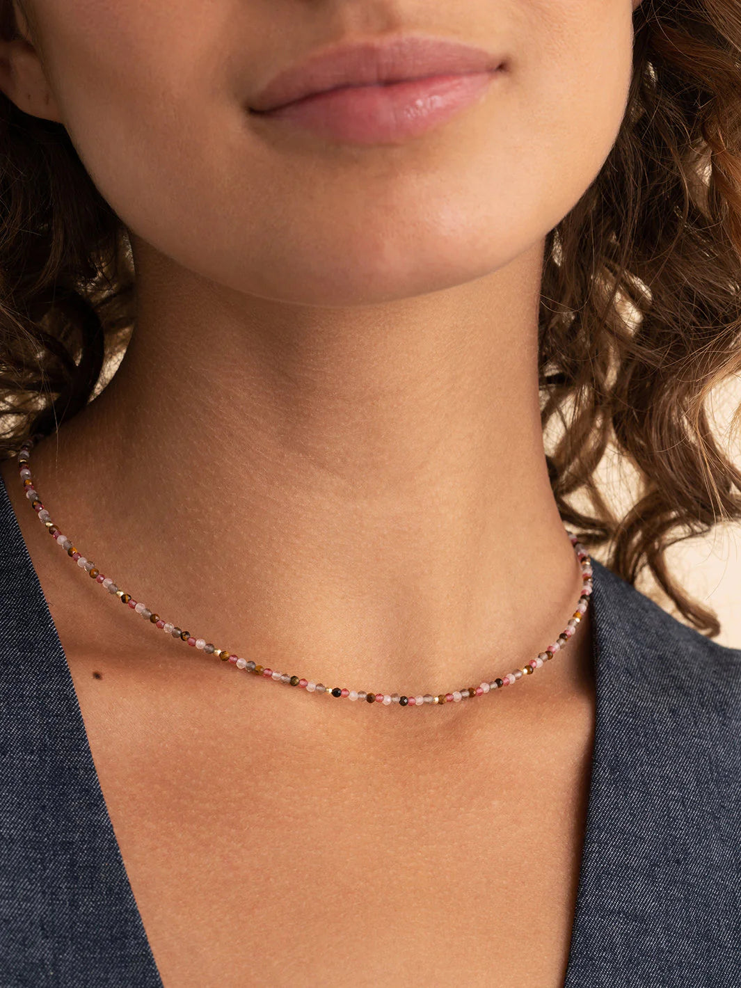 Sparkling Jewels Ketting 2mm Multi Gem NLK04G-MULTI02 Goudkleurig