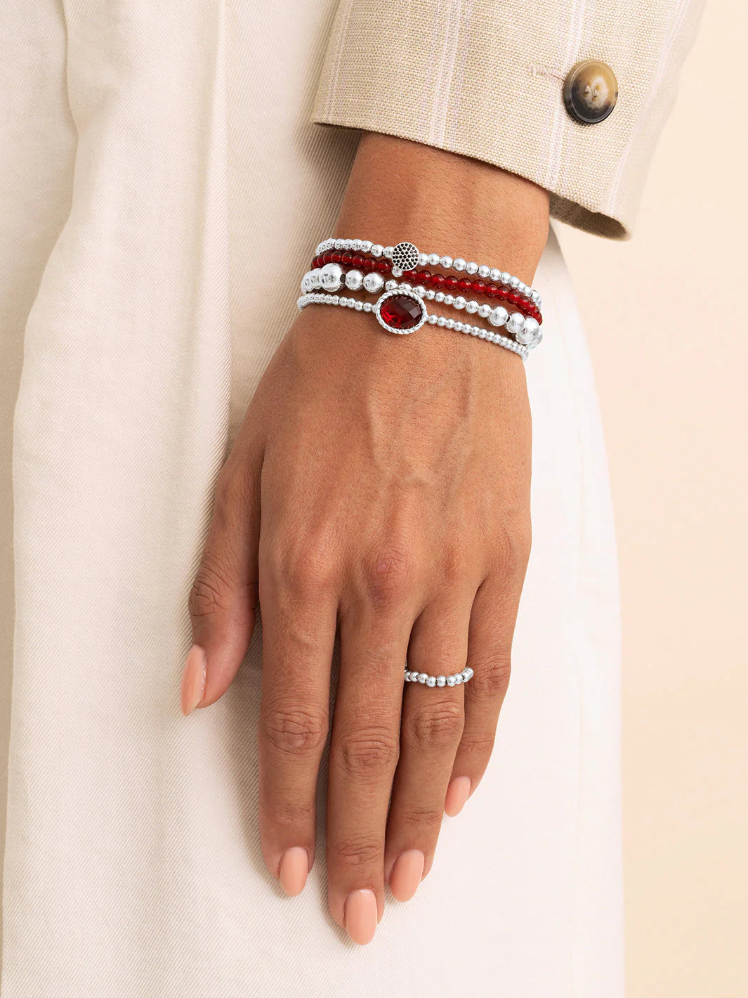 Sparkling Jewels Armband Robijnkwarts SB-S-3MM-TG50 Zilverkleurig