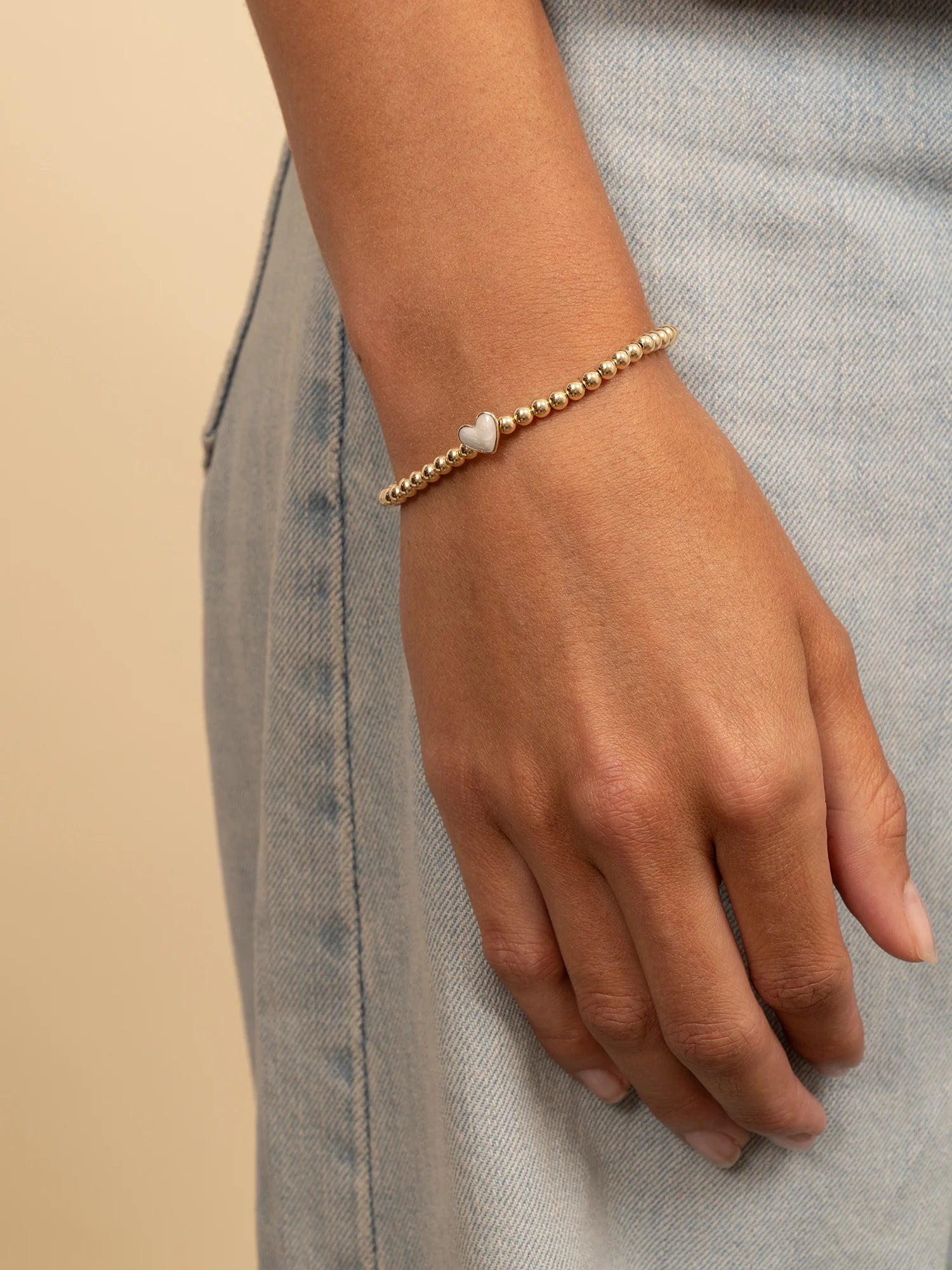 Sparkling Jewels Armband Parel SB-G-4MM-HEART-P01 Goudkleurig