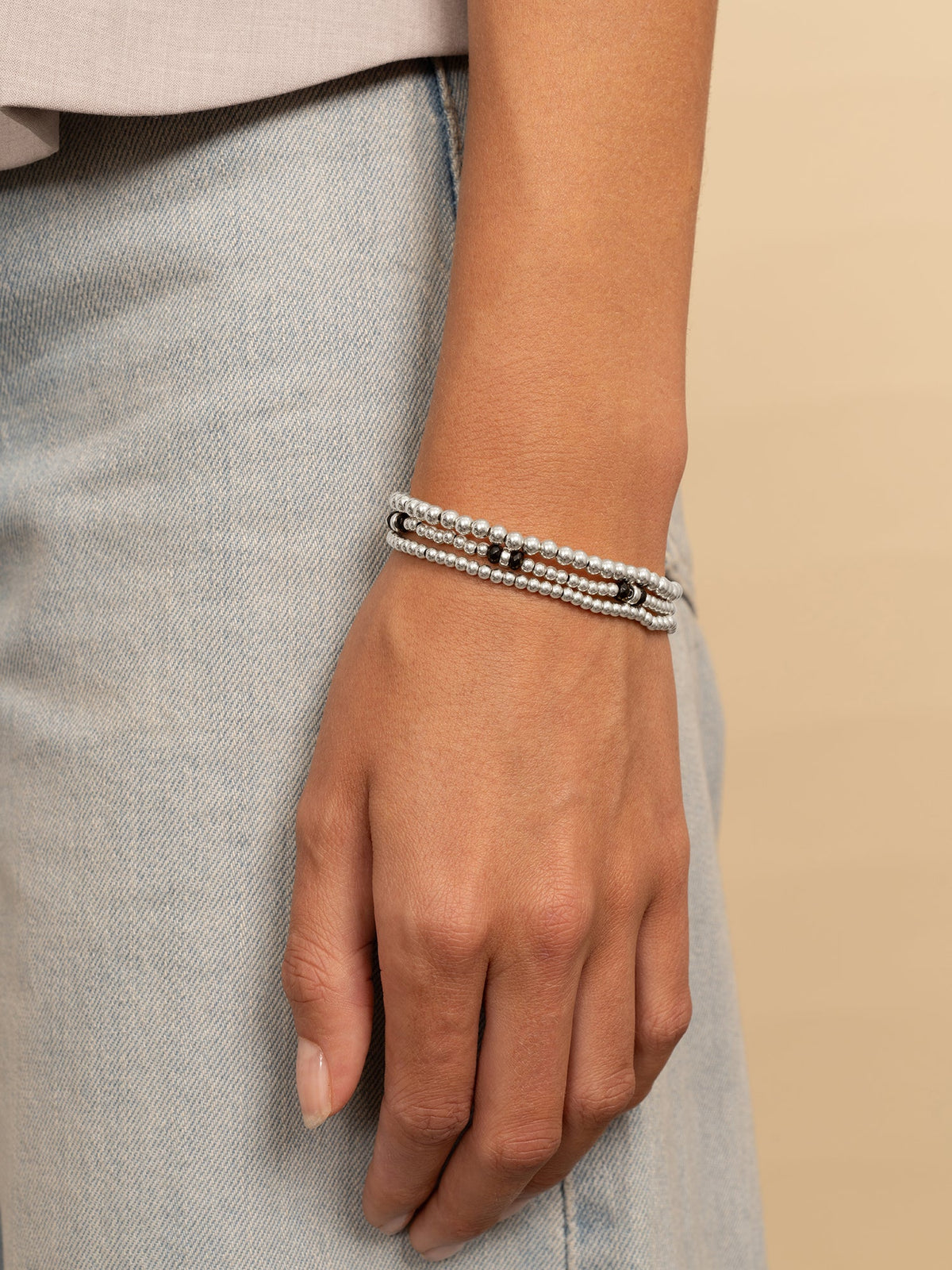 Sparkling Jewels Armband Double Reverse Roundel Onyx SB-GEM07-MIX-DBFCTRDL Zilverkleurig