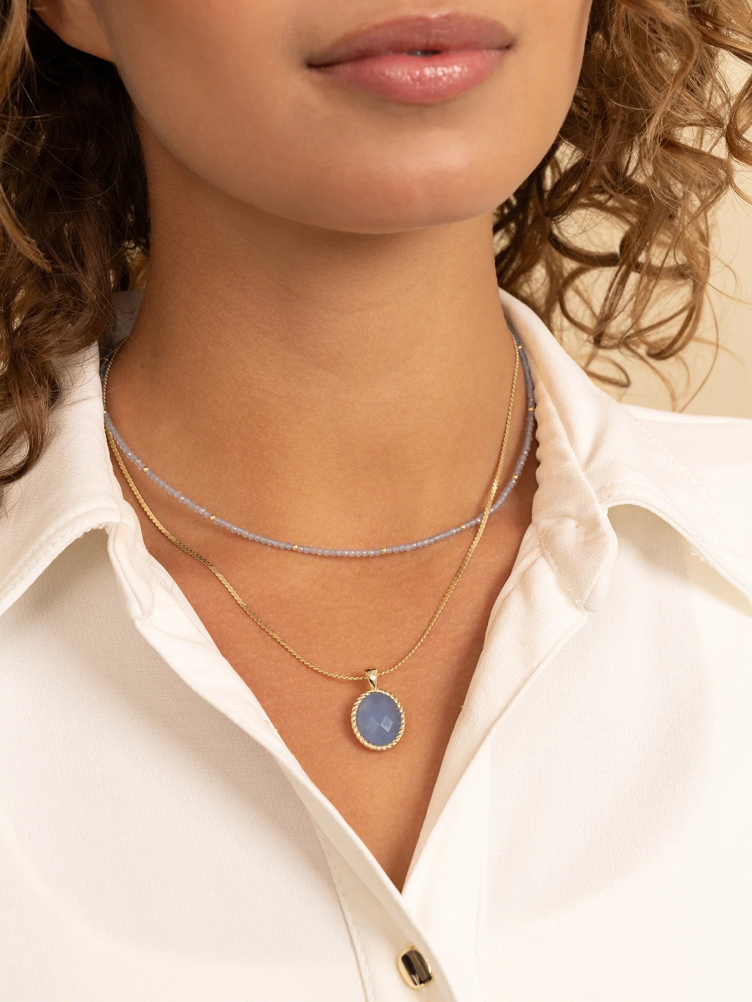 Sparkling Jewels Hanger Milky Blue Jade SPG21-G68 Goudkleurig