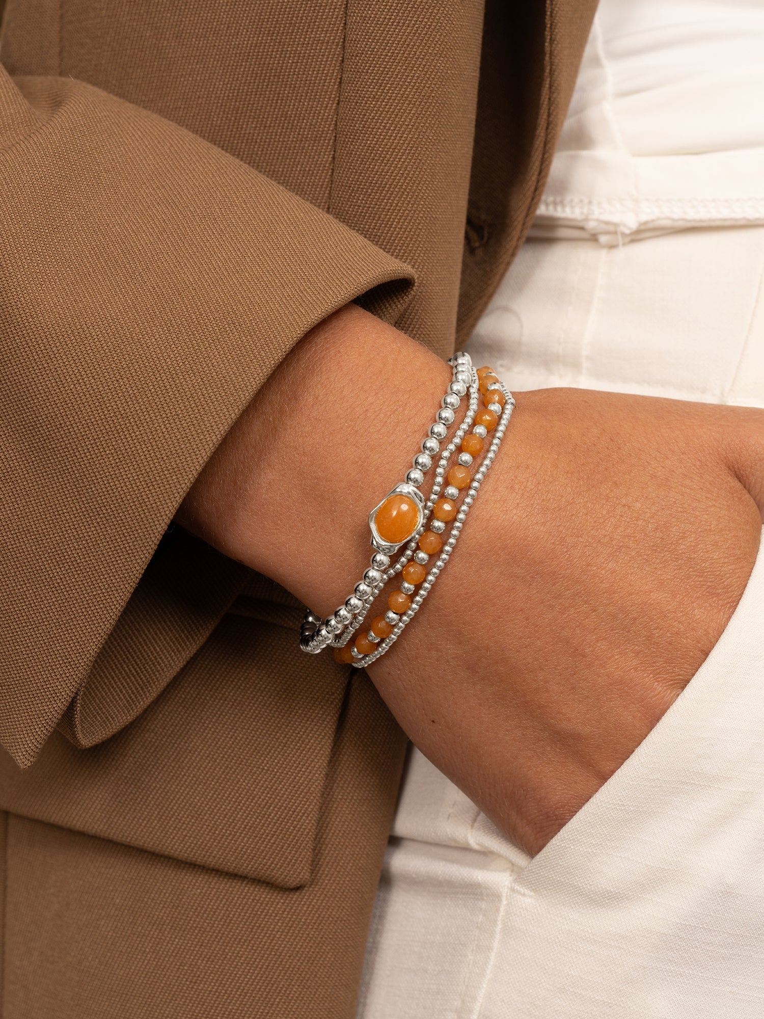 Sparkling Jewels Armband Aventurijn SB-S-4MM-FLG28 Zilverkleurig