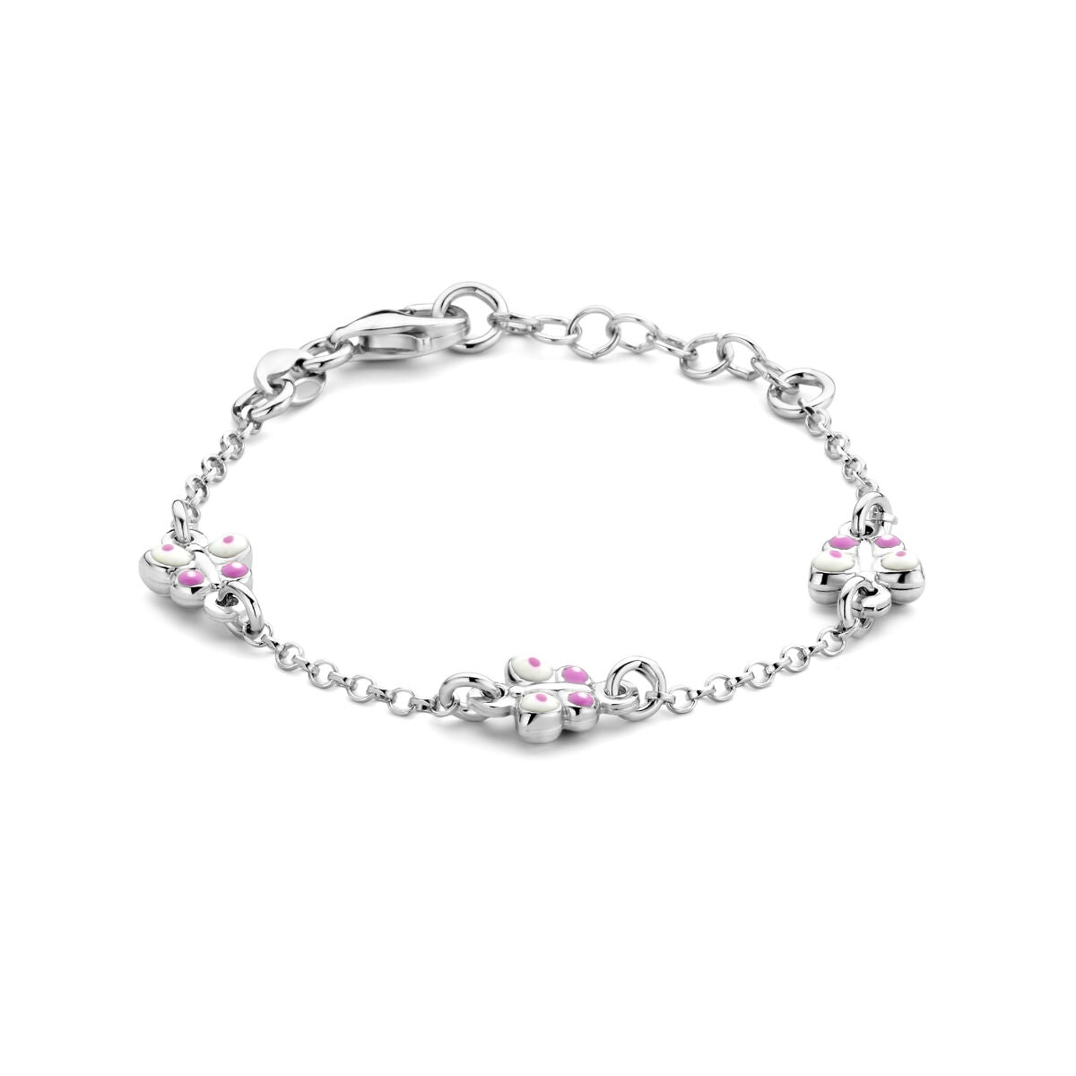Armband vlinders emaille 11 + 2 cm zilver gerhodineerd