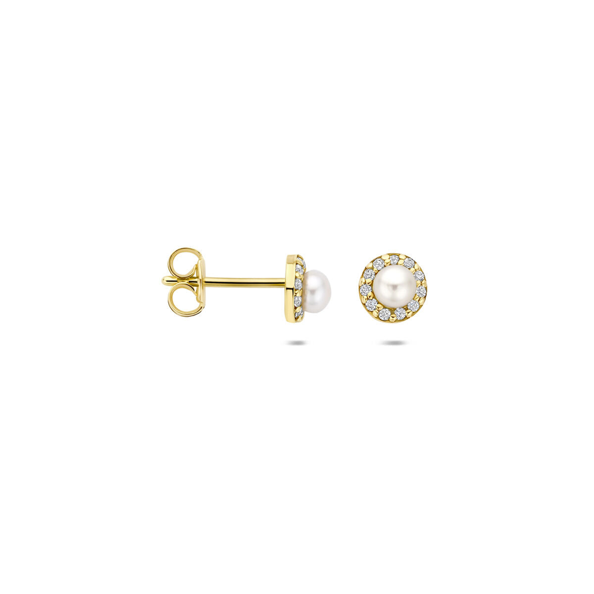 Fantasy Collection Oorbellen parel en zirkonia 5 mm 14K geelgoud