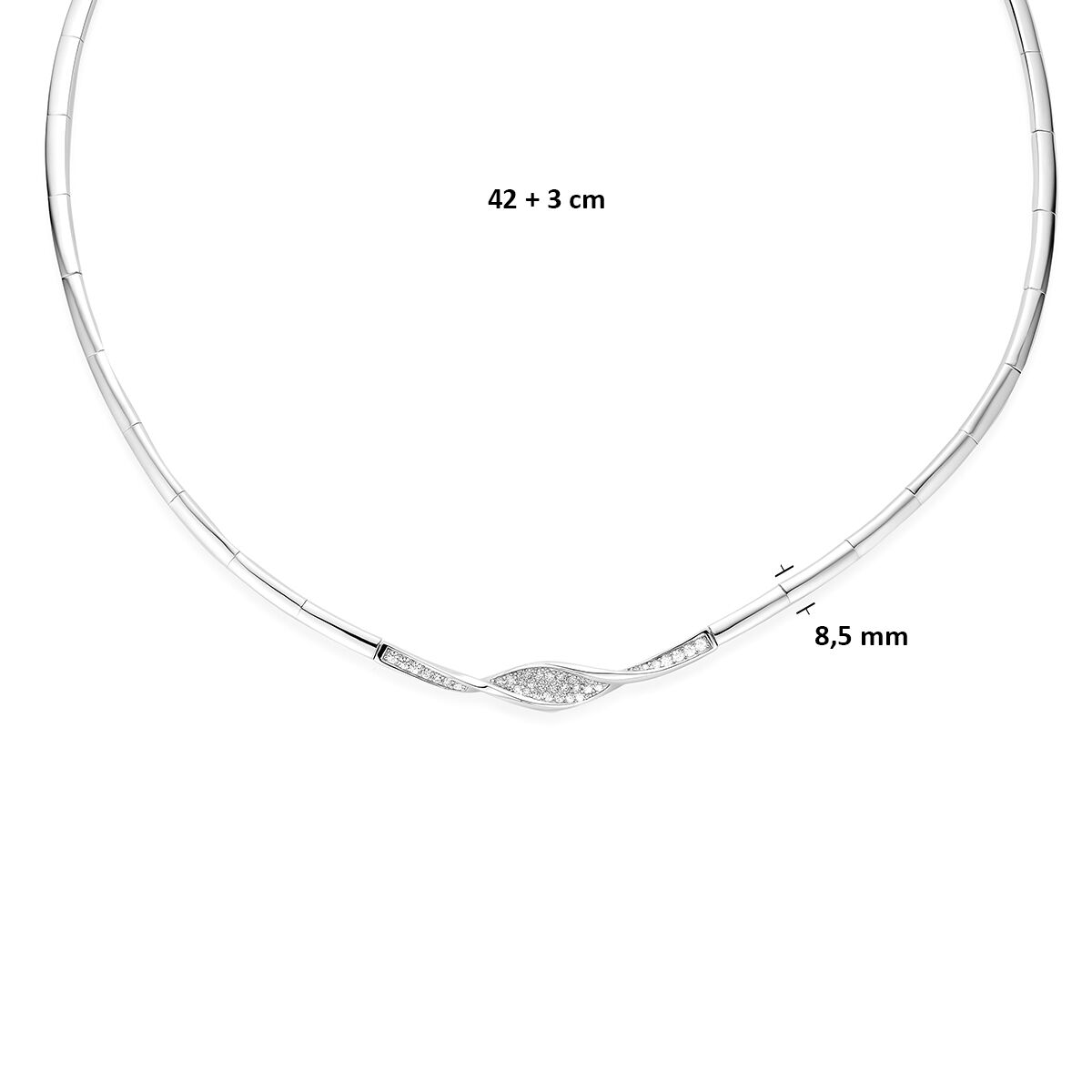 Fantasy Collection Collier zirkonia 8,5 mm 42 + 3 cm zilver gerhodineerd