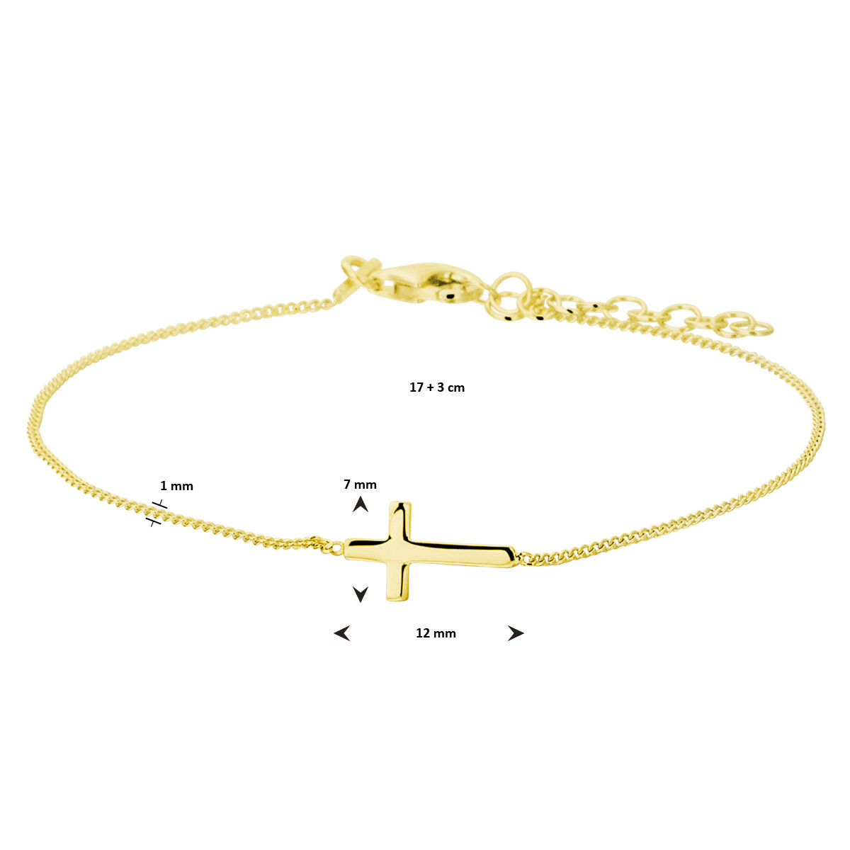 Fantasy Collection Armband kruis 17 + 3 cm 3 micron zilver verguld