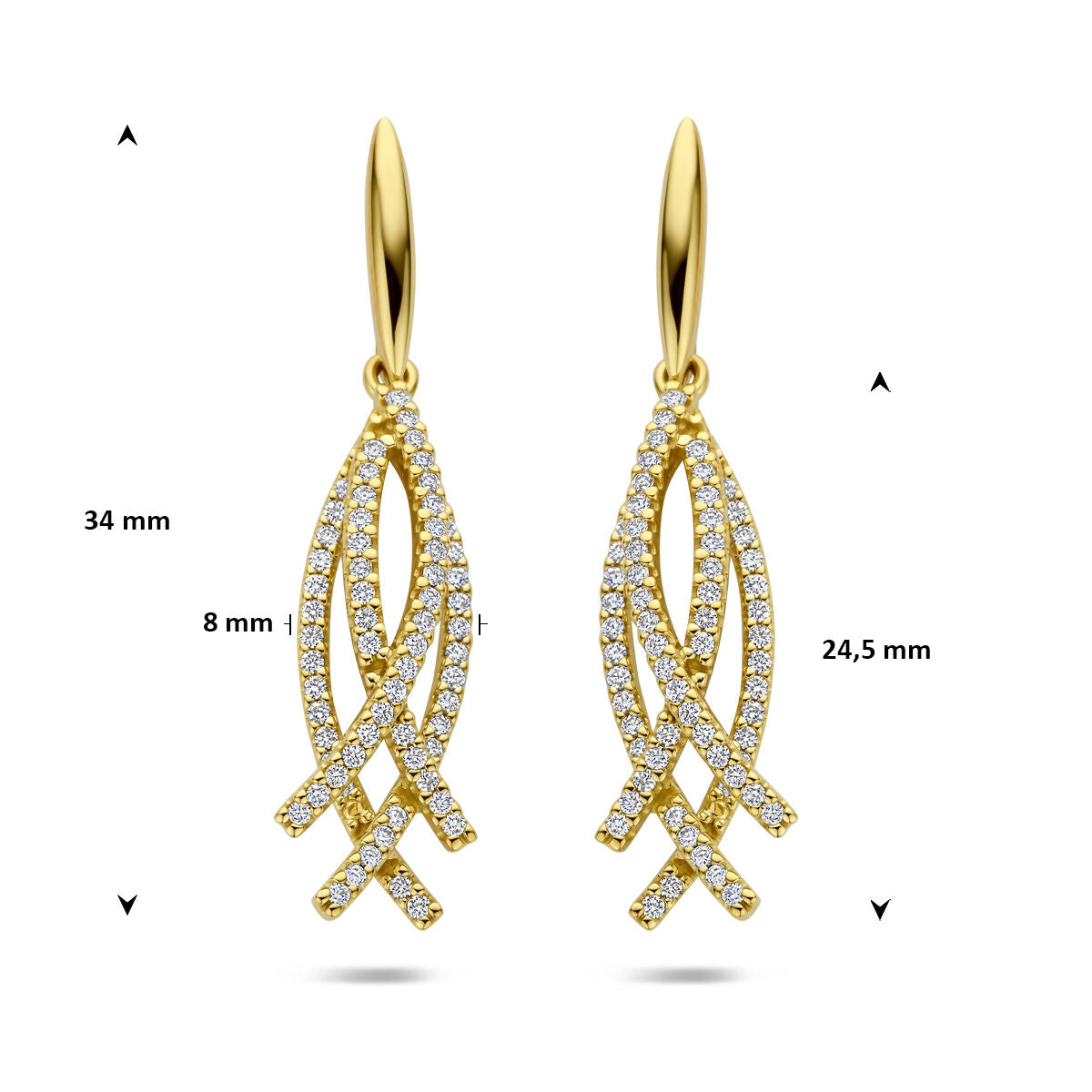 Fantasy Collection Hangende oorbellen diamant 0.50ct (2x 0.25ct) h si 34 mm 14K geelgoud