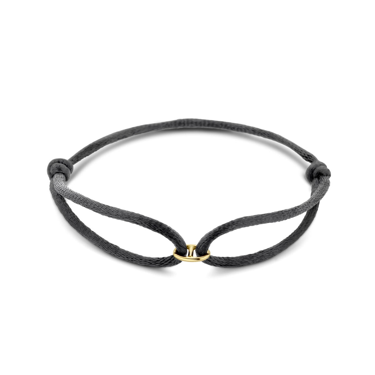 Armband satijn zwart 13 - 26 cm 14K goud met rubber/nylon/leer 5,5 x 8 mm – 4700293