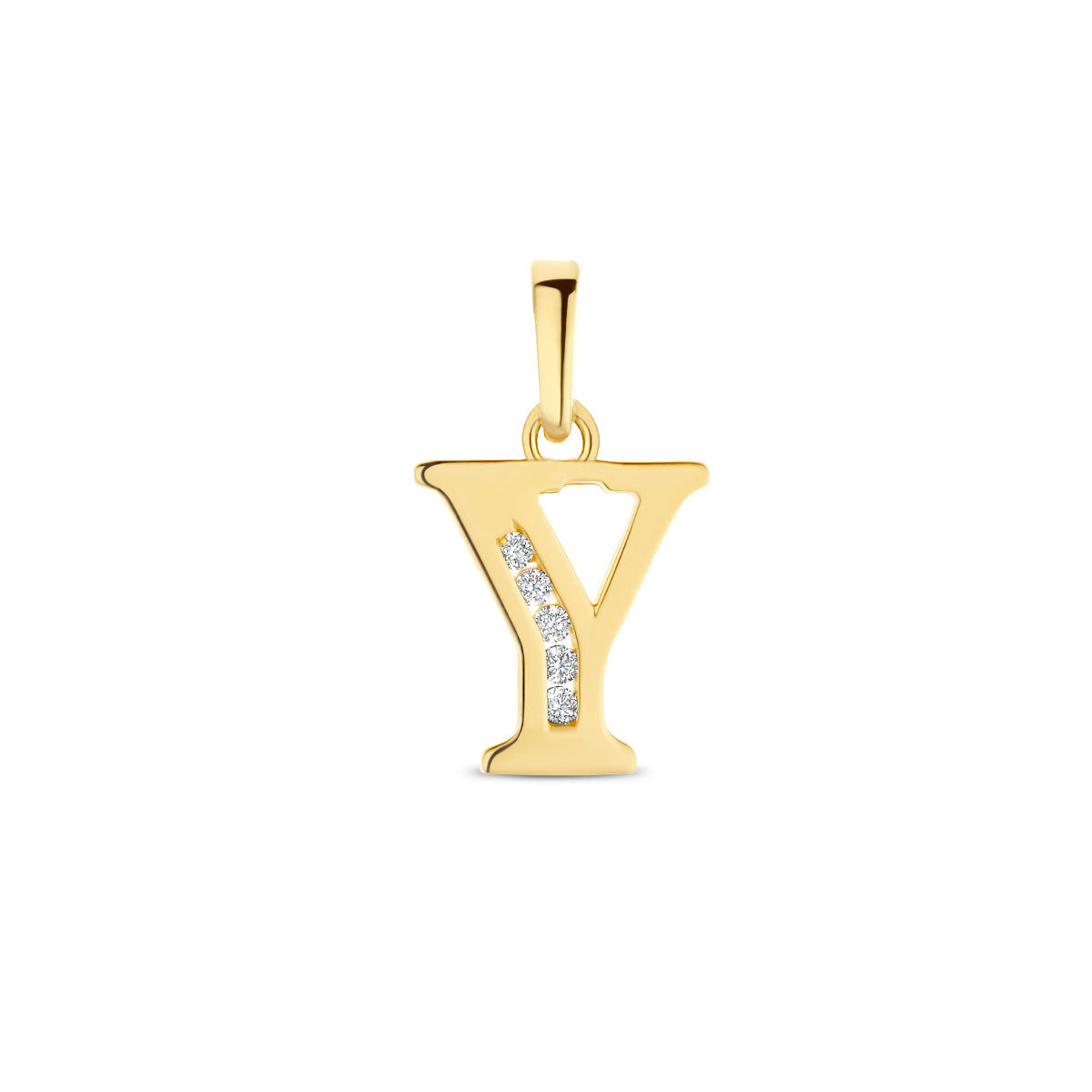 Hanger letter Y zirkonia 14 mm 14K geelgoud #Letter_Y