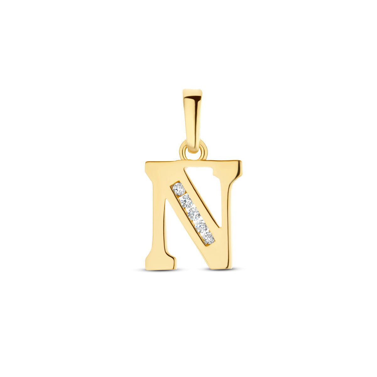 Hanger letter N zirkonia 14 mm 14K geelgoud #Letter_N