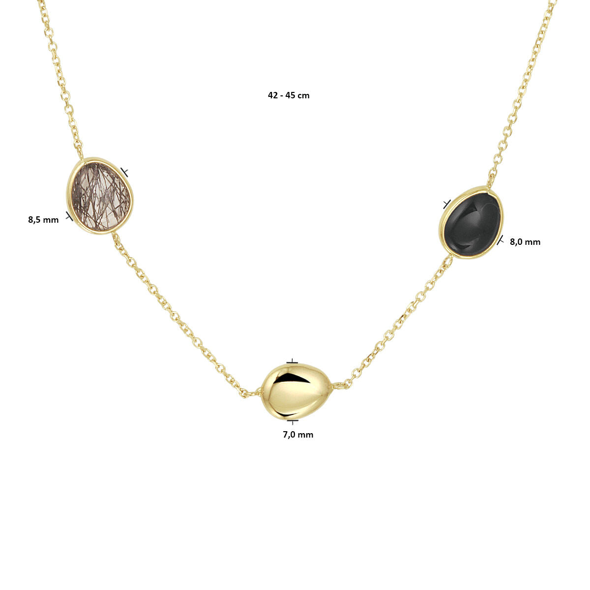 Fantasy Collection Collier zwart rutiel en onyx 42 - 45 cm 14K geelgoud