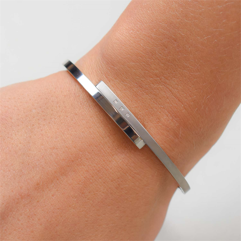 Boccia Titanium Diamant Armband 03041-02 Zilverkleurig 60 mm