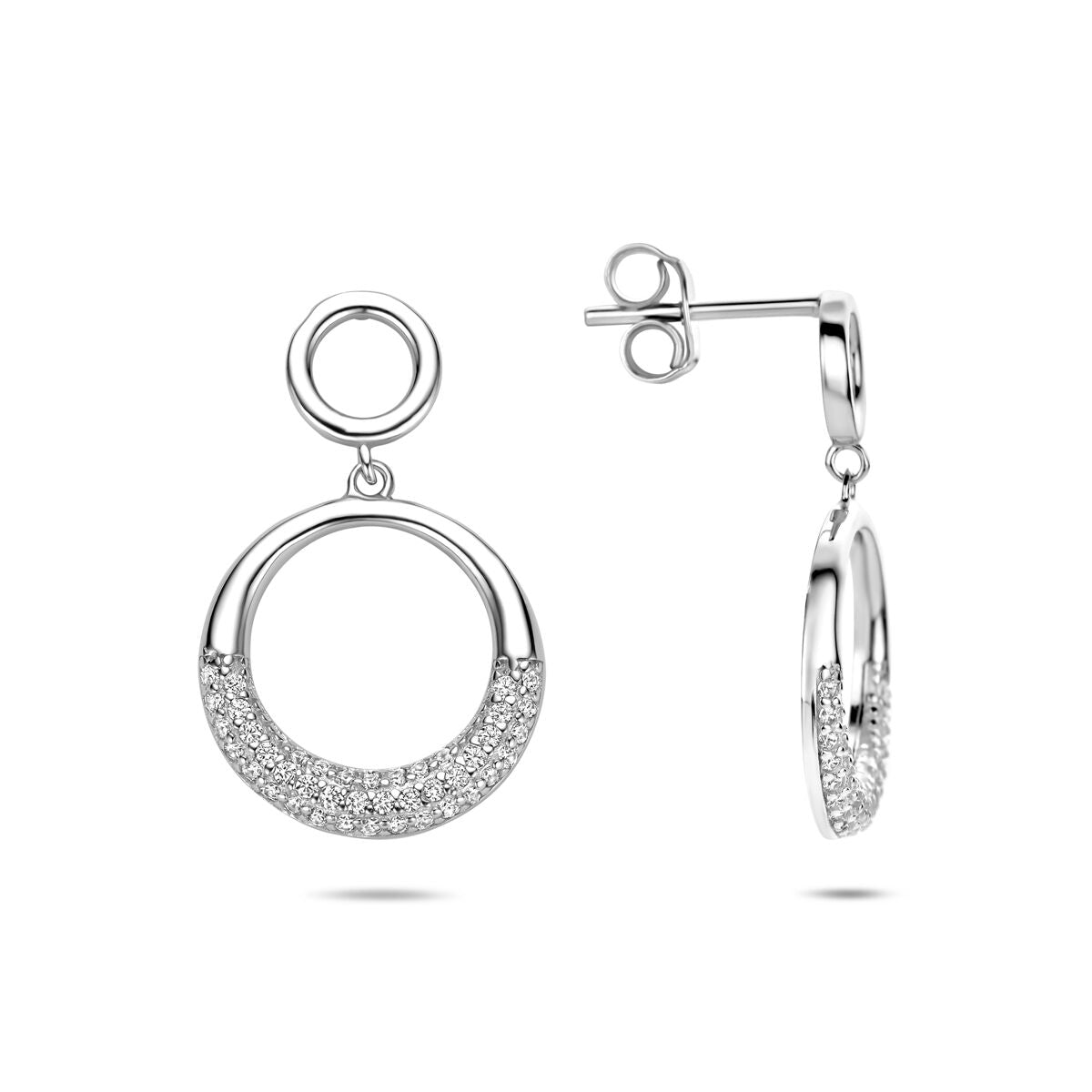 Zilveren gerhodineerde oorhangers zirkonia 25 mm - 1341569