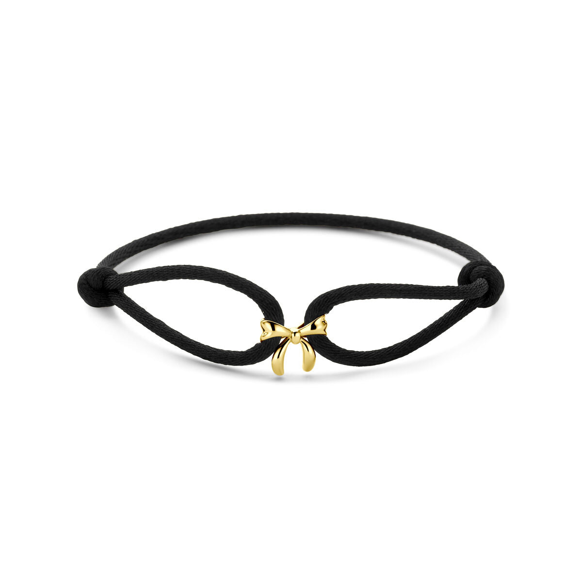 Fantasy Collection Armband satijn zwart strik 13 - 26 cm 14K goud