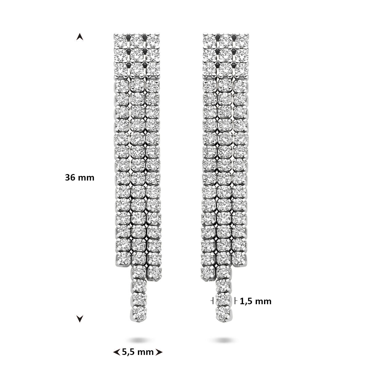 Zilveren gerhodineerde oorhangers zirkonia 36 mm - 1341944