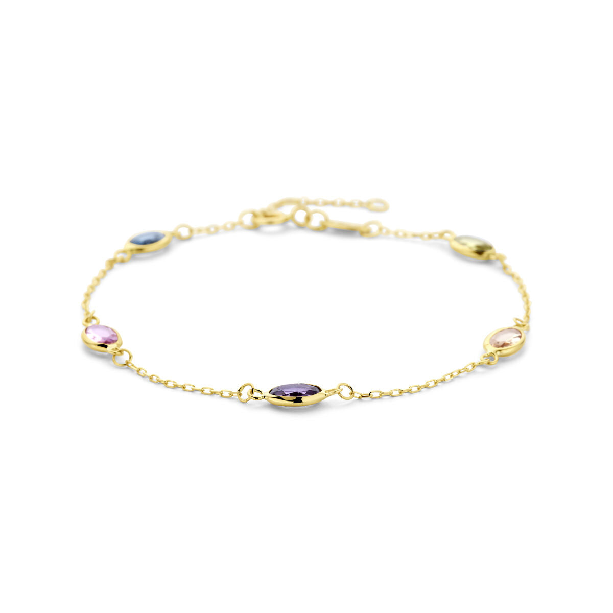 Fantasy Collection Armband synthetische stenen 16,5 - 17,5 - 18,5 cm 14K geelgoud