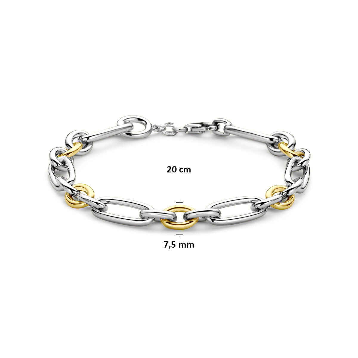 Armband 7,5 mm 14K goud en zilver 20 cm