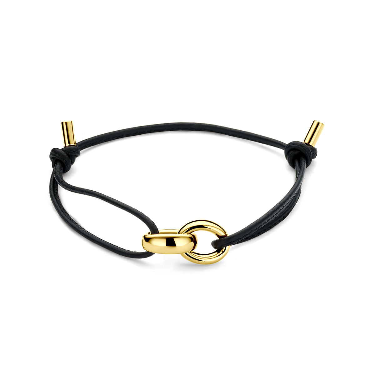 Fantasy Collection Armband zwart leer 15 - 26 cm 18K geelgoud