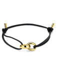 18K geelgouden armband zwart leer 15 - 26 cm - 7000397