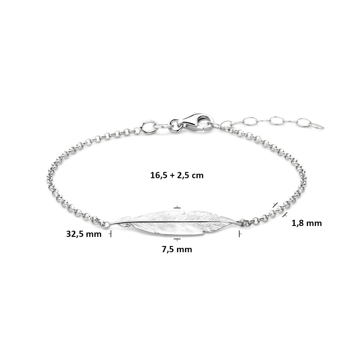 Fantasy Collection Armband veer 16,5 + 2,5 cm zilver