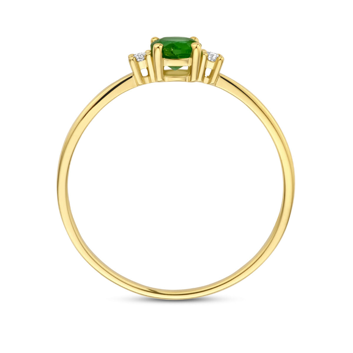 Ring trilogie smaragd en diamant 0.03ct (2x 0.015ct) h p1 14K geelgoud