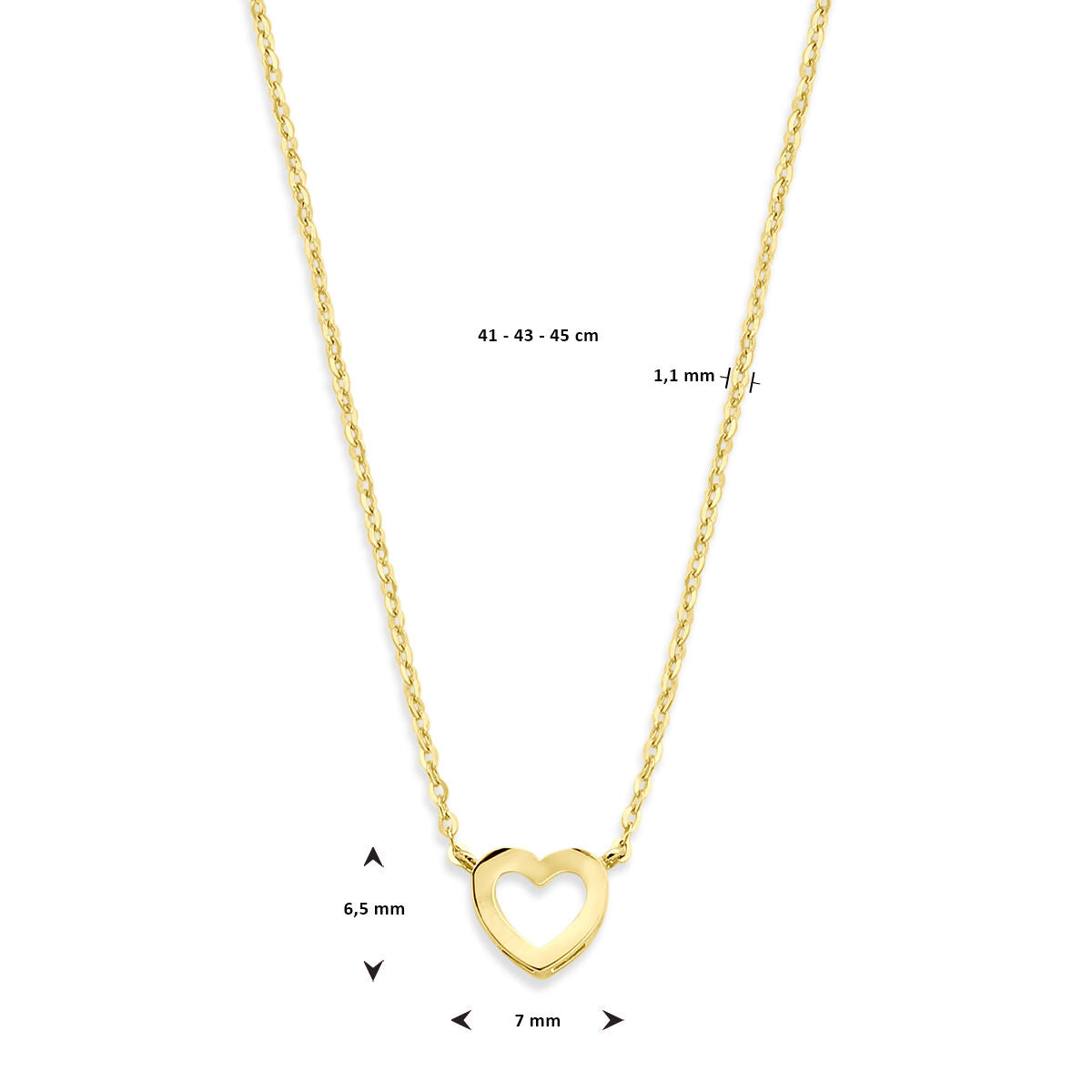 Fantasy Collection Collier hartje 41 - 43 - 45 cm 14K geelgoud