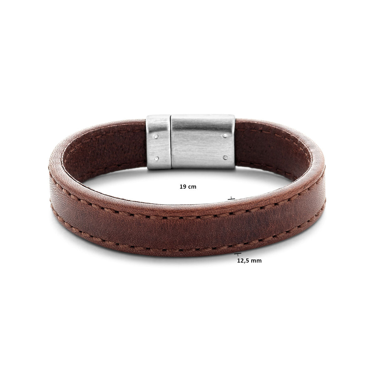 Armband leer donkerbruin 12,5 mm edelstaal