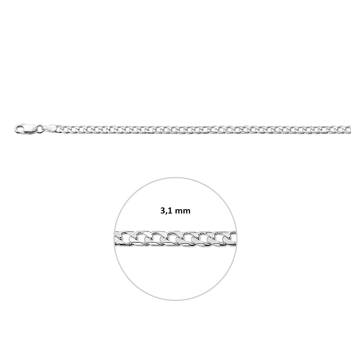 Armband gourmette 8 zijdes geslepen 3,1 mm zilver