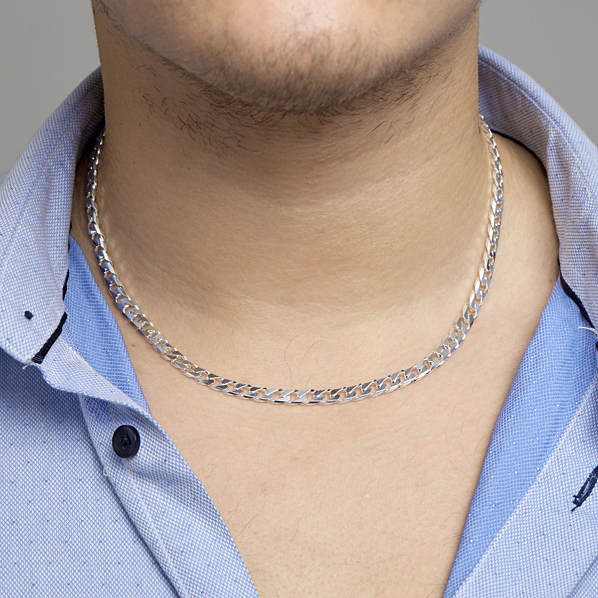 Fantasy Collection Collier gourmette 8 zijdes geslepen 6,0 mm zilver
