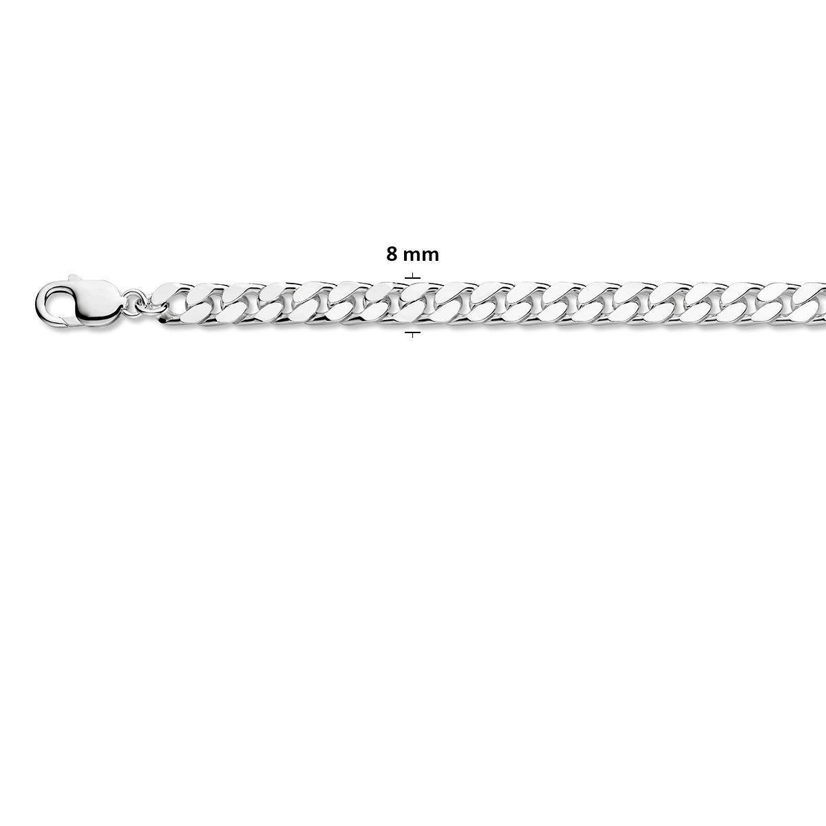 Collier gourmette 4 zijdes geslepen 8 mm zilver
