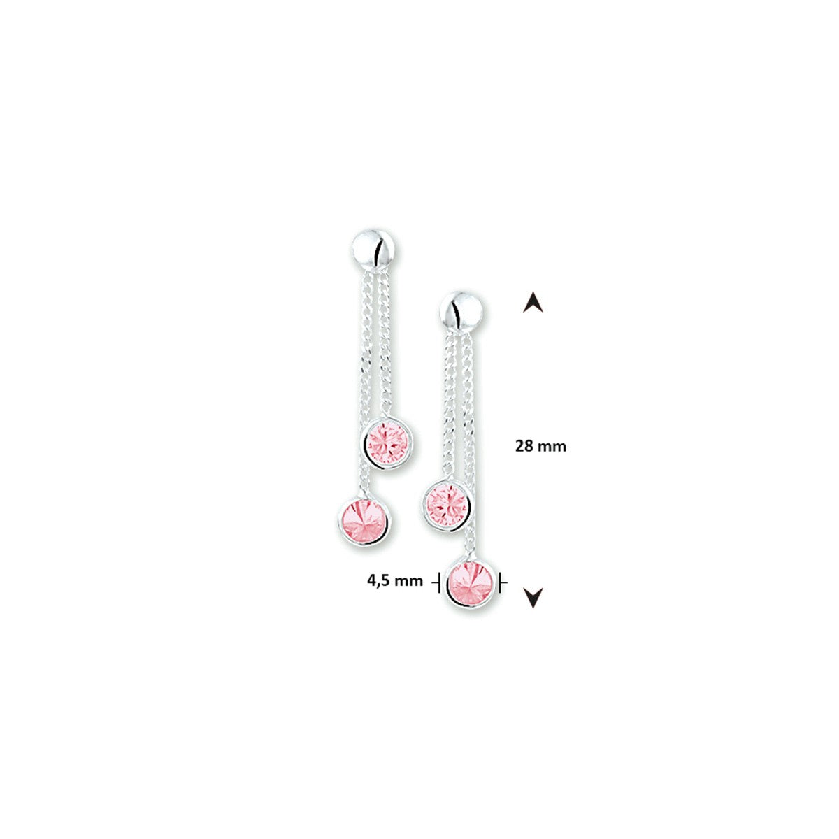 Fantasy Collection Hangende oorbellen roze zirkonia zilver