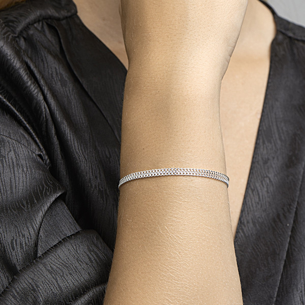 Fantasy Collection Armband dubbel gourmette 4,3 mm zilver