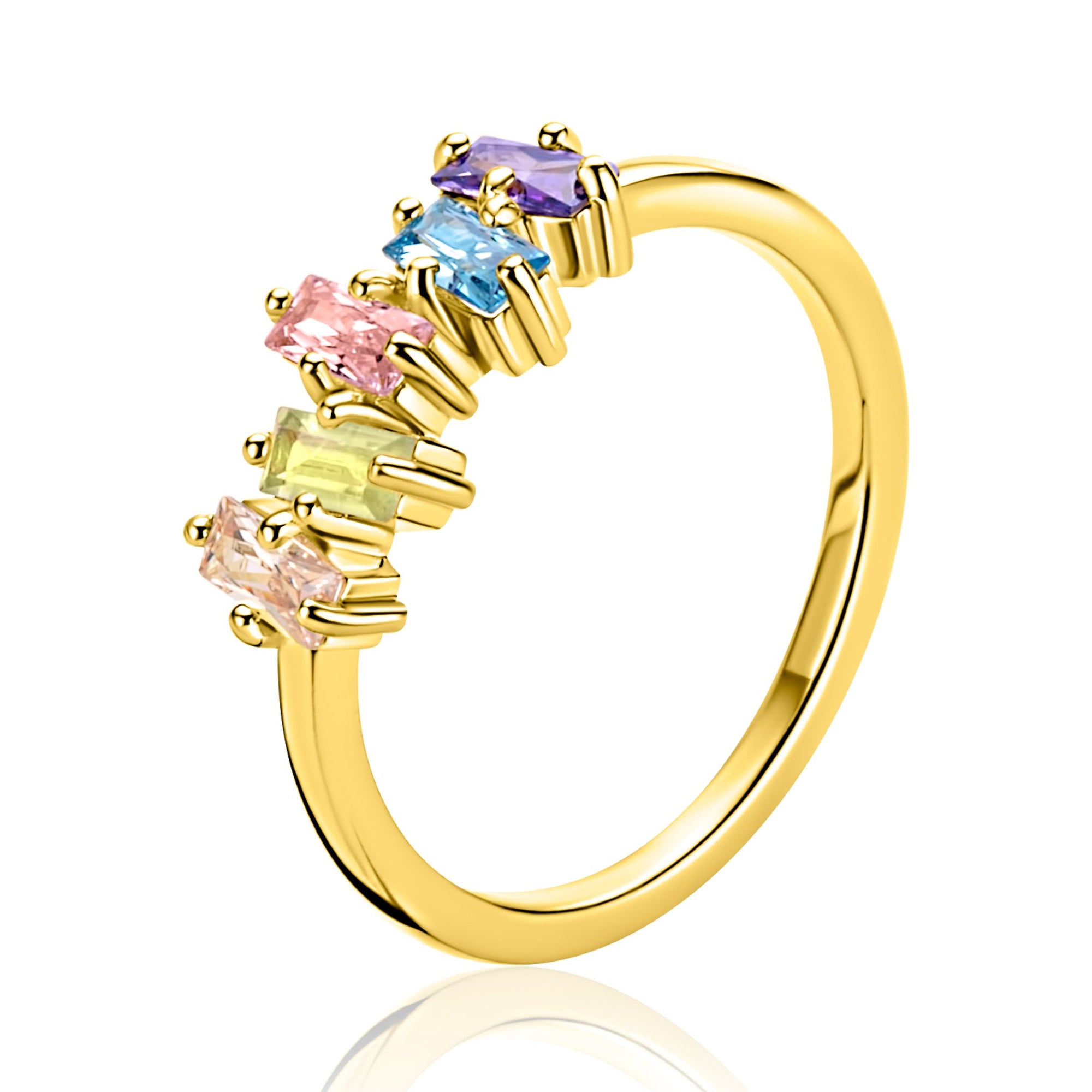 ZINZI gold plated zilveren ring (6mm breed) rechthoekige zettingen, bezet met multicolor kleurstenen ZIR2739 - PansiteNederland.nl