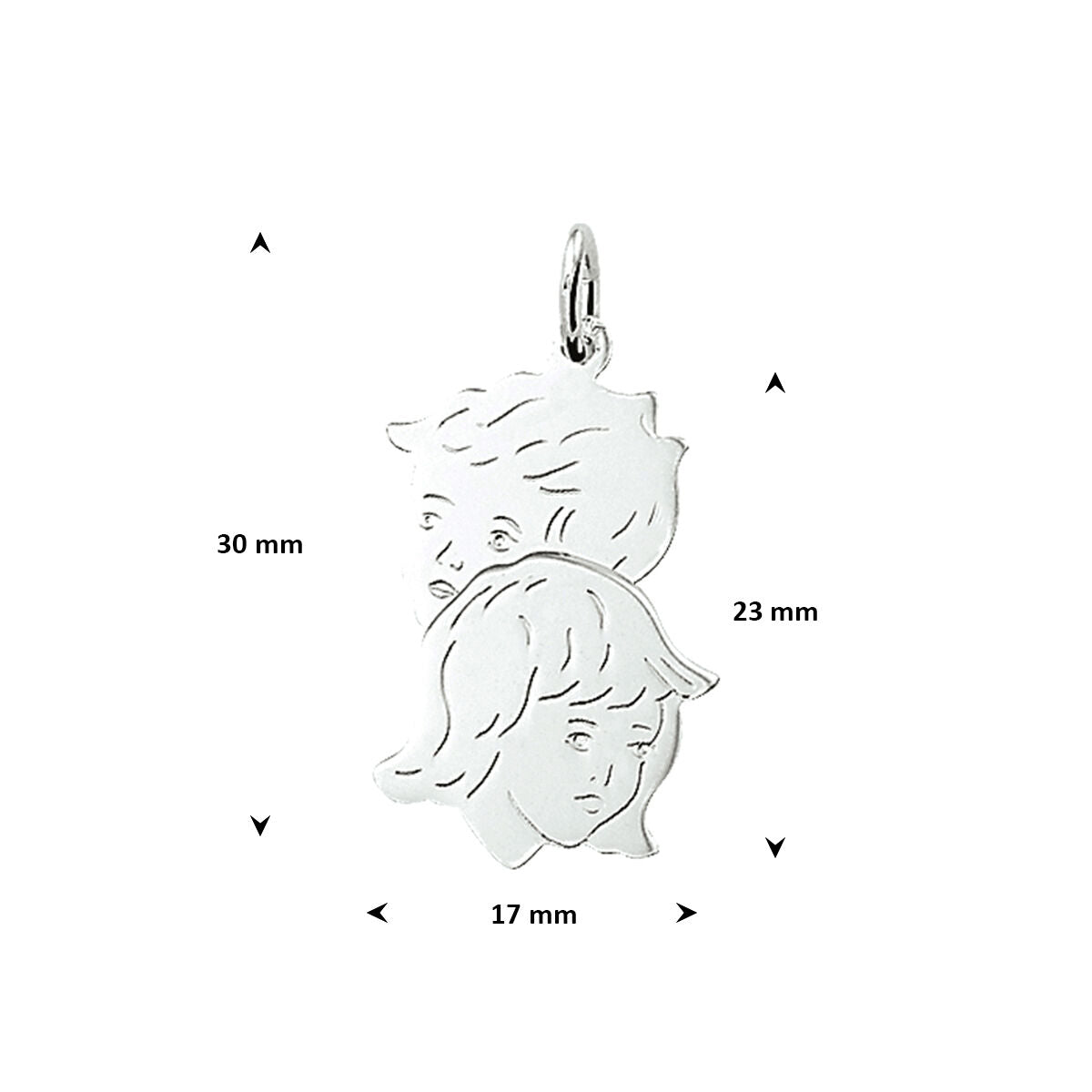 Hanger jongen en meisje 23 mm zilver