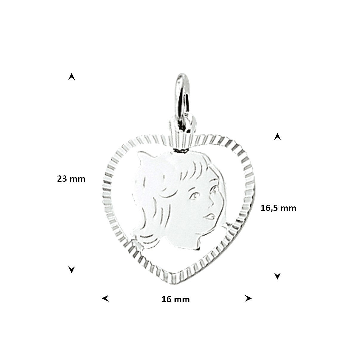 Hanger meisje hart gediamanteerd 16,5 mm zilver
