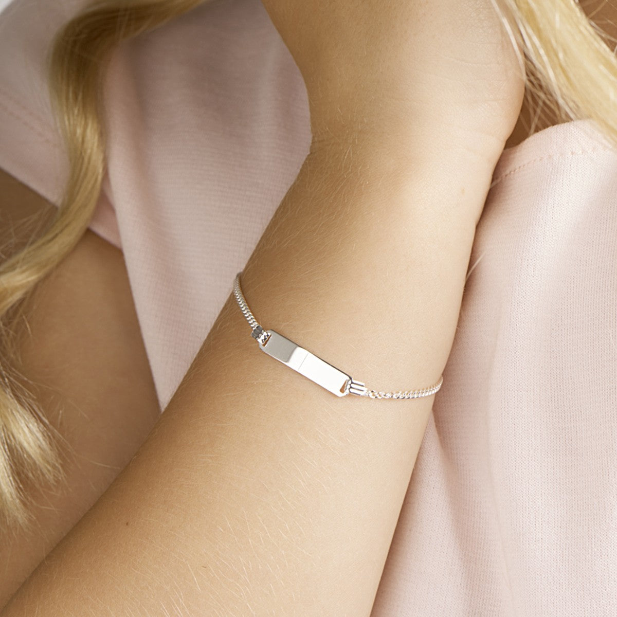 Fantasy Collection Graveerarmband gourmette 4 zijdes geslepen plaat 4,8 mm zilver