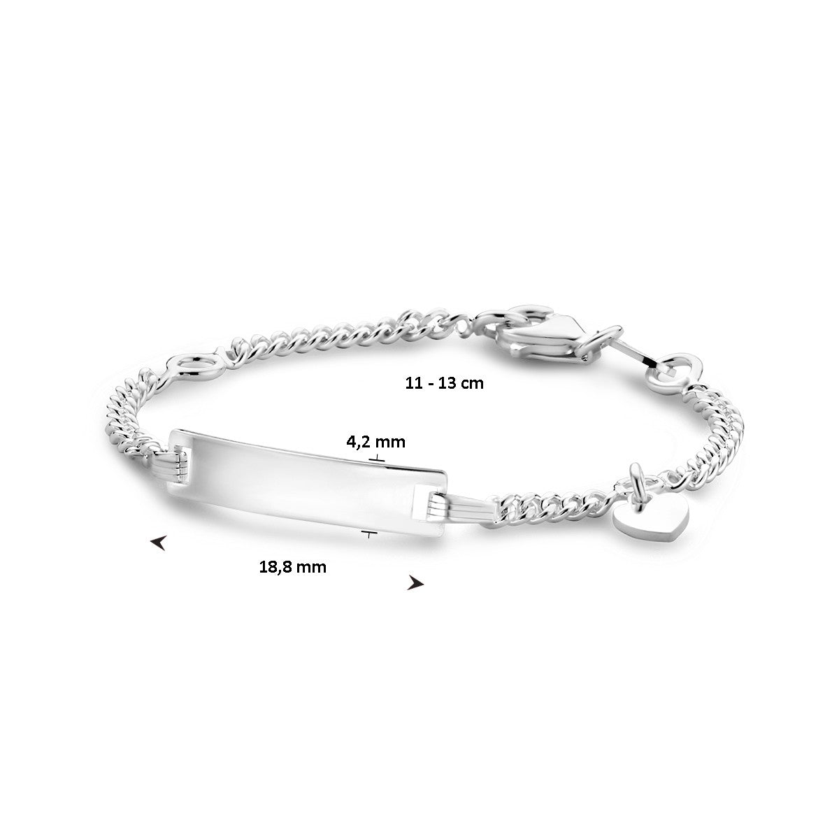 Fantasy Collection Graveerarmband hart gourmette 4 zijdes geslepen plaat 4,2 mm zilver