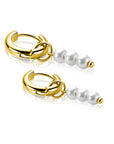 ZINZI gold plated zilveren oorbedels met 3 witte pareltjes 12mm ZICH2734Y (zonder oorringen) - PansiteNederland.nl
