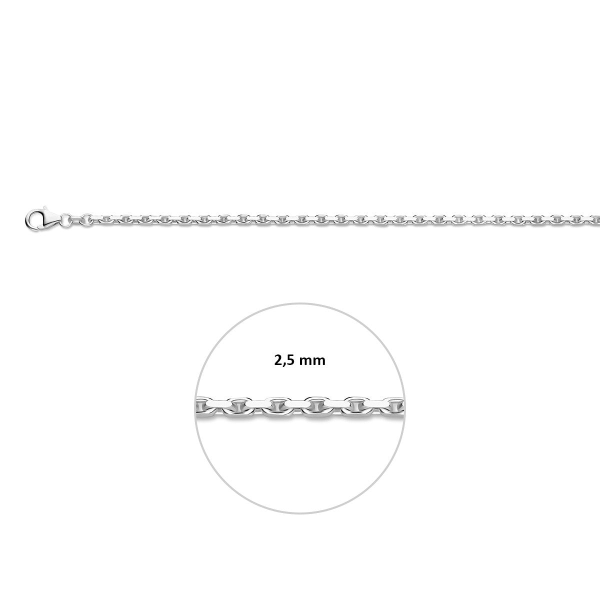 Collier anker gediamanteerd 2,5 mm zilver