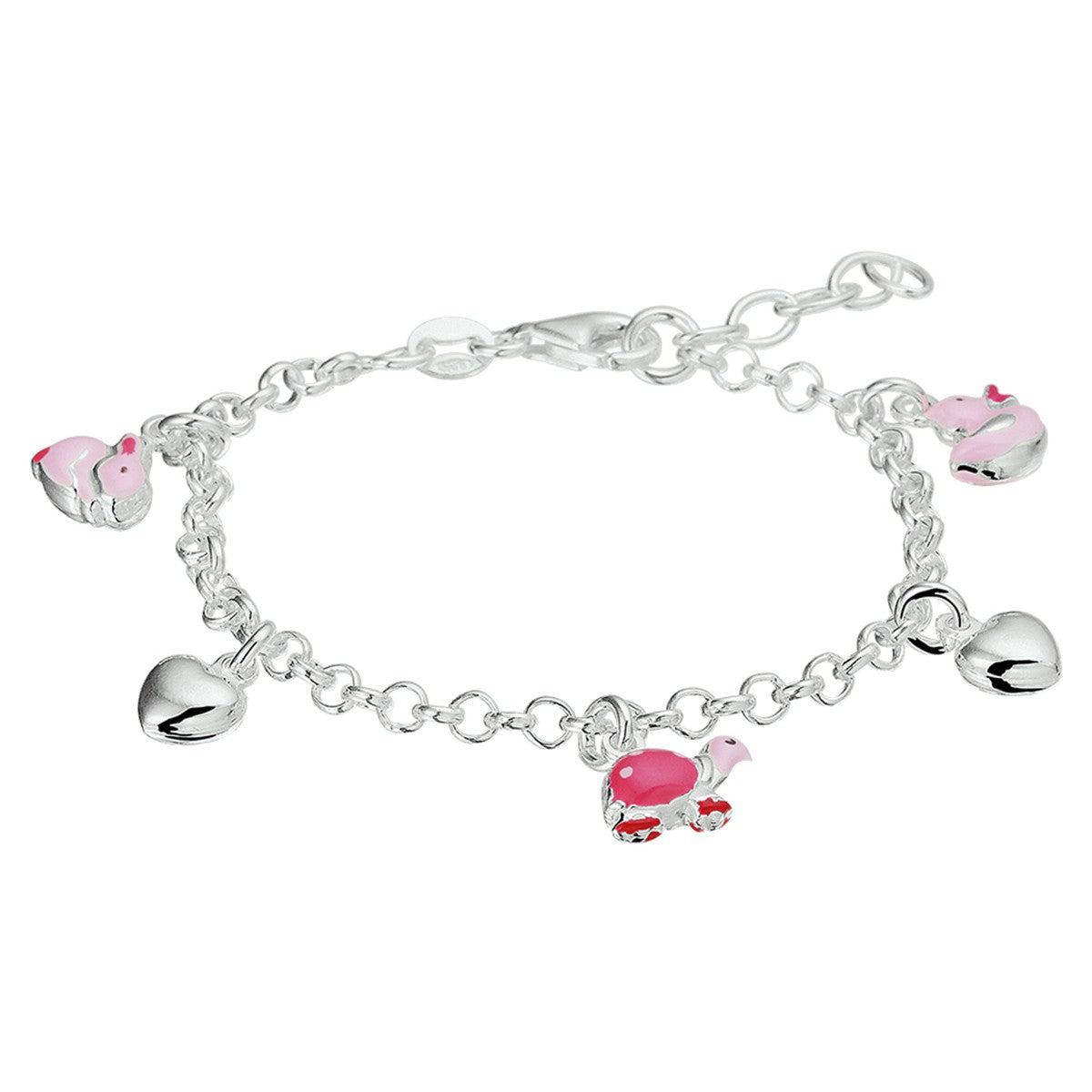 Fantasy Collection Armband hart en dieren emaille 13 + 2 cm zilver