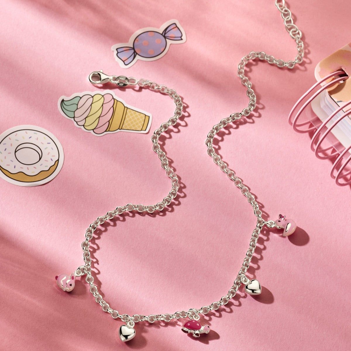 Fantasy Collection Collier hart en dieren 36 + 2 cm zilver