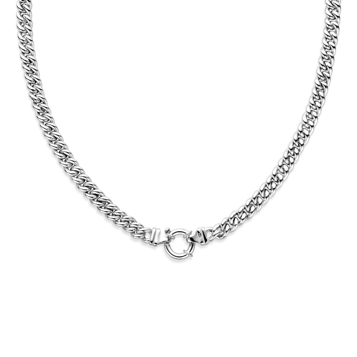 Fantasy Collection Collier gourmette 7 mm 45 cm met groot veerslot zilver
