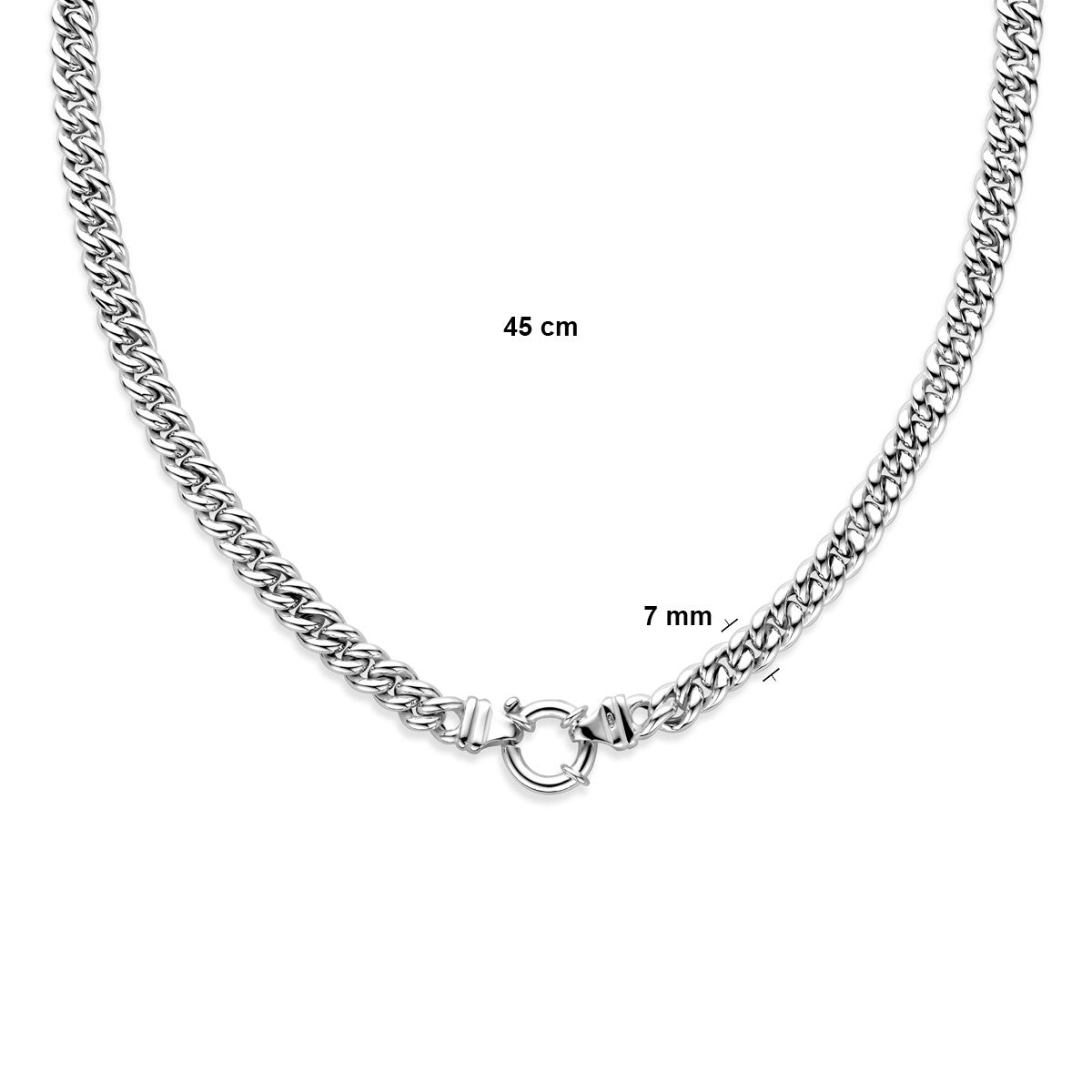 Fantasy Collection Collier gourmette 7 mm 45 cm met groot veerslot zilver