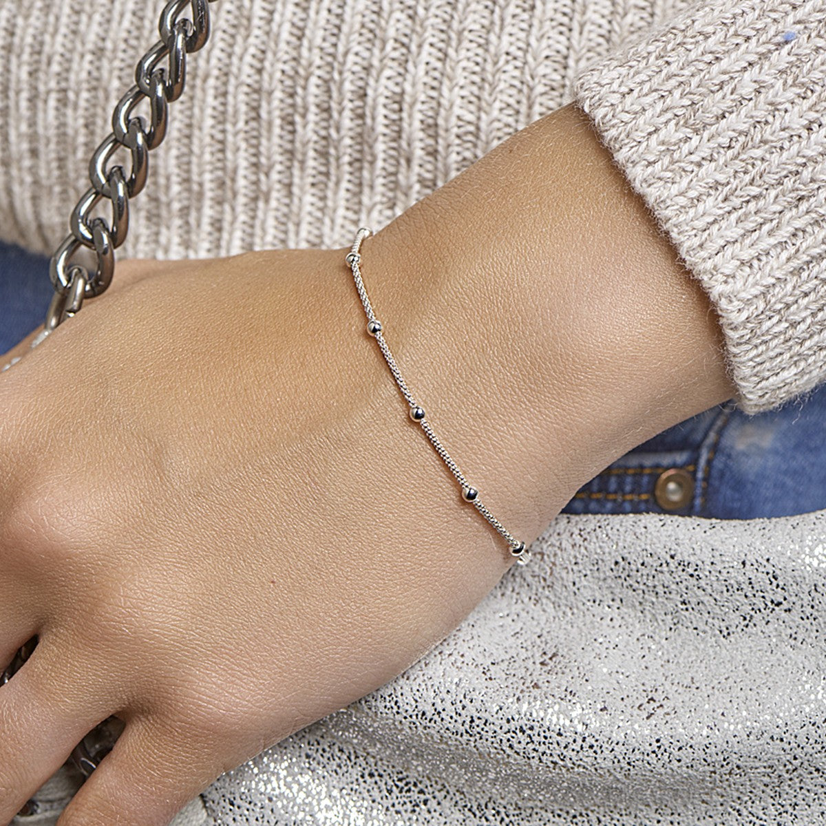 Fantasy Collection Armband bolletjes 3,0 mm 18 + 3 cm zilver