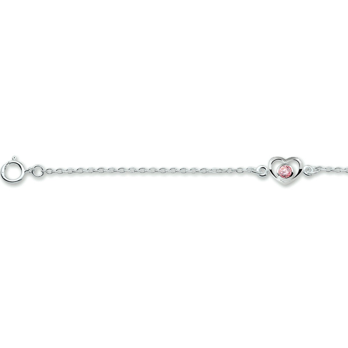 Fantasy Collection Armband hart en roze zirkonia 13 - 15 cm zilver
